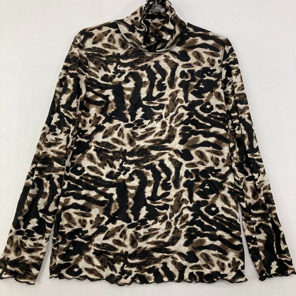 Snoskins Large‎ Artsy Abstract Mock Neck Lettuce Hem Stretch Long Sleeve Top